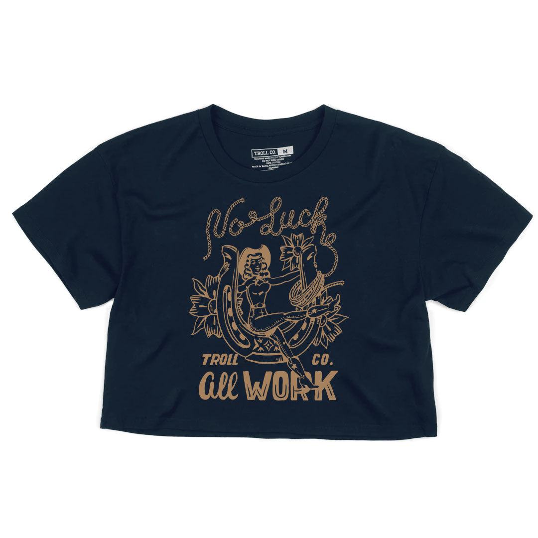 Troll Co. Clothing No Luck Crop Tee in Navy