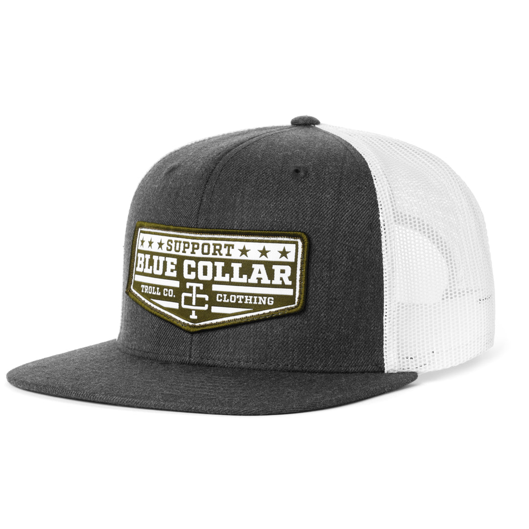 Badged Snapback Hat in Heather Charcoal and White