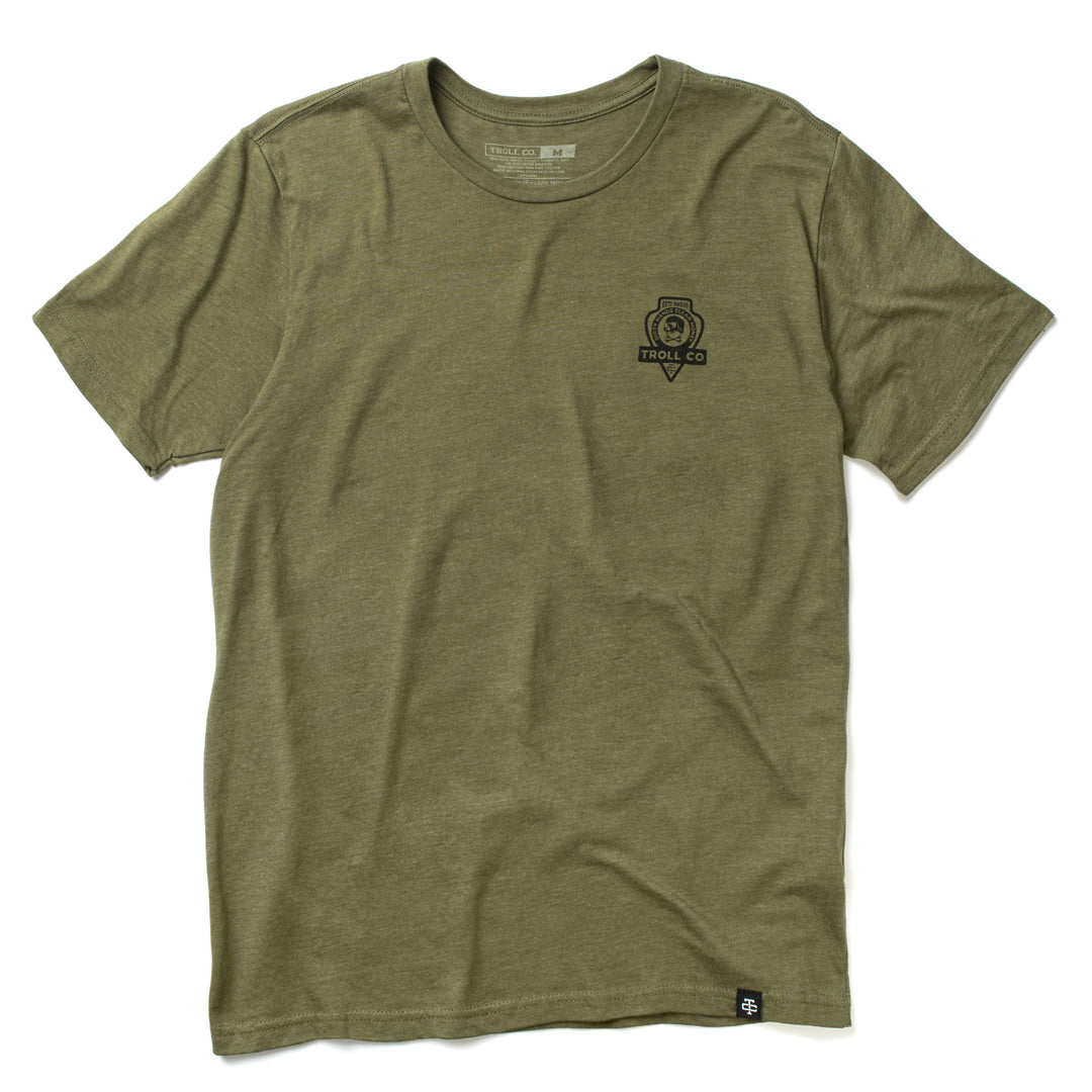 Artifact tee front design in military green