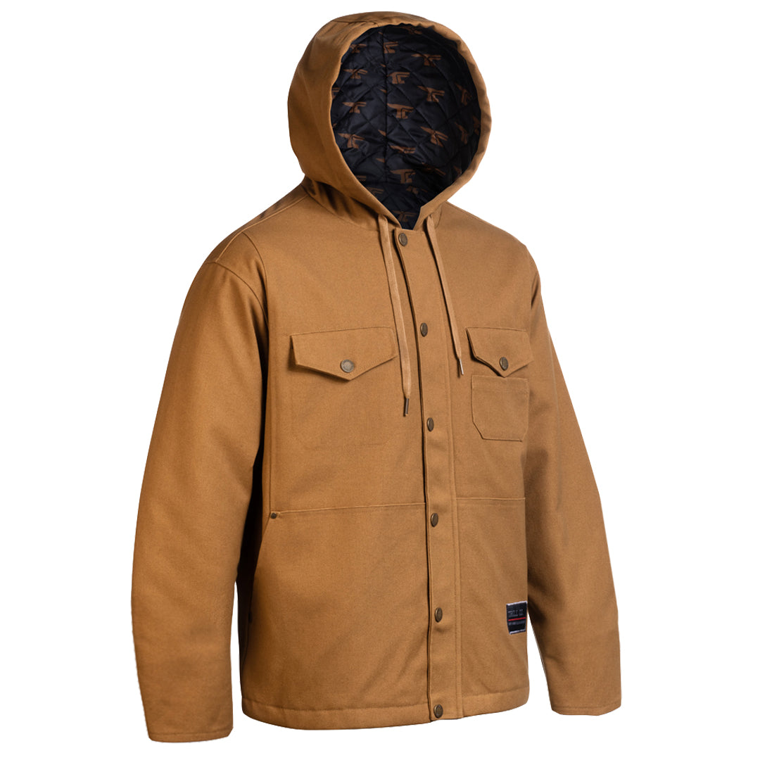 Side View of the Troll Co. Toro Insulated Canvas Jacket in Saddle