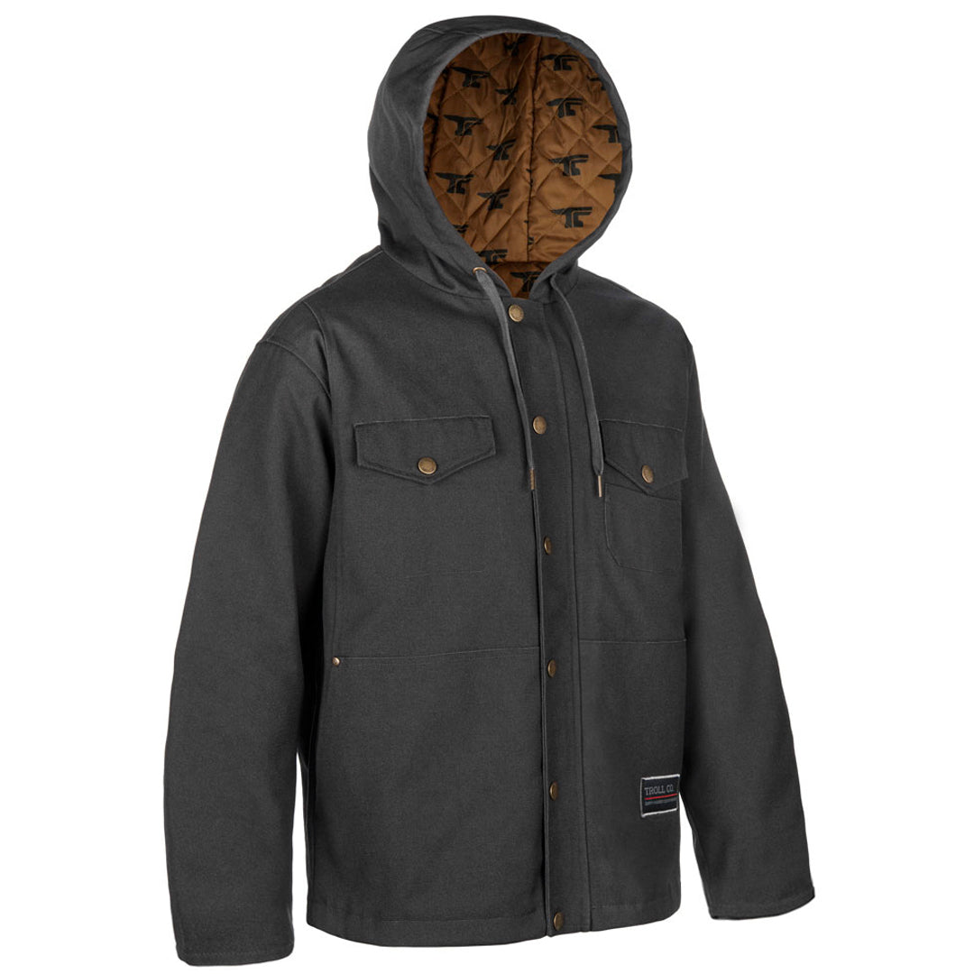 Side View of the Troll Co. Toro Insulated Canvas Jacket in Charcoal