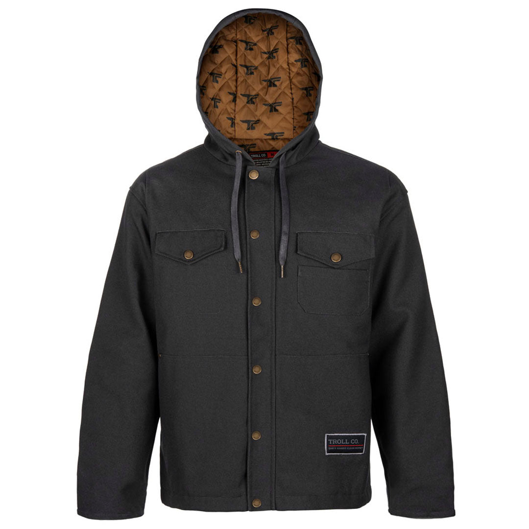 Front View of the Troll Co. Toro Insulated Canvas Jacket in Charcoal