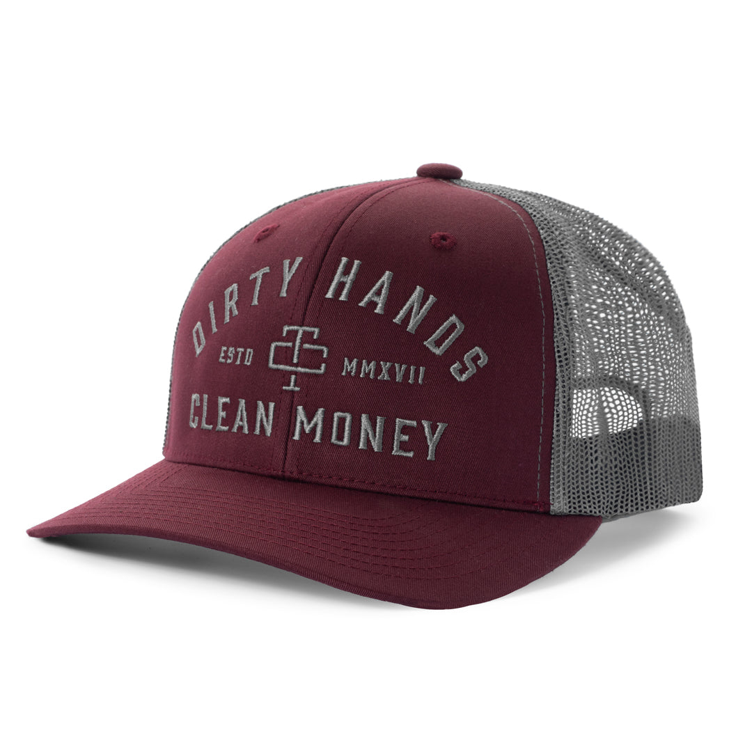 Troll Co. Dirty Hands Clean Money hat in maroon