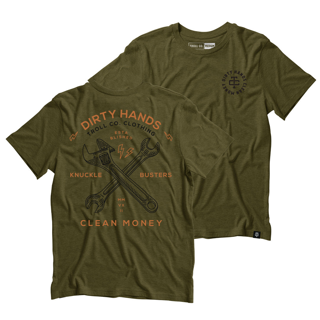 Twisting Wrenches tee in the color military green
