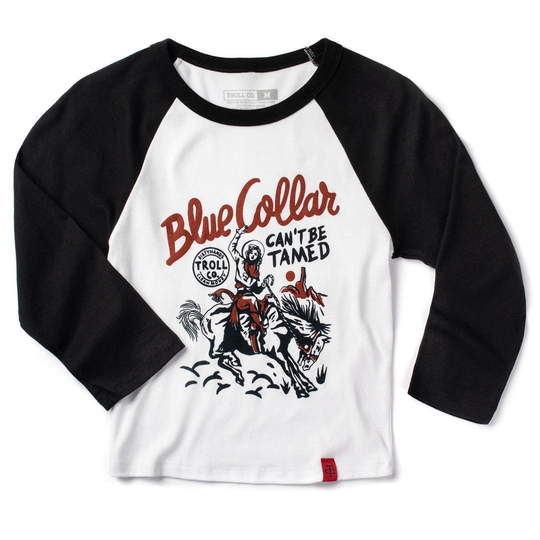 Troll Co. Can&#39;t Be Tamed Baseball Tee in Black and White