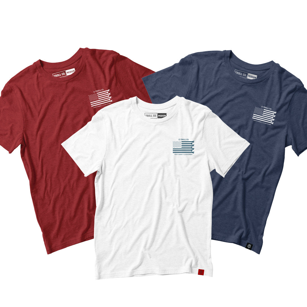 Uncle Sam&#39;s tees in red, white, and blue