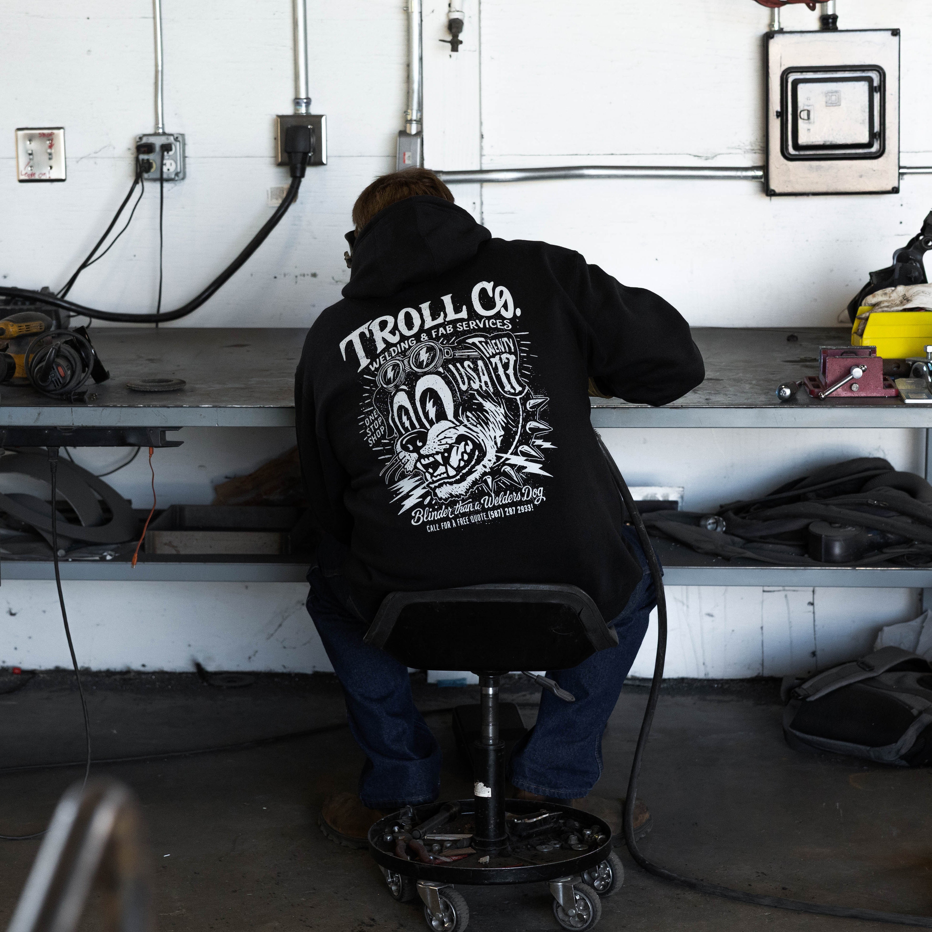 Men's Welders Dog USA Hoodie | Color: Black
