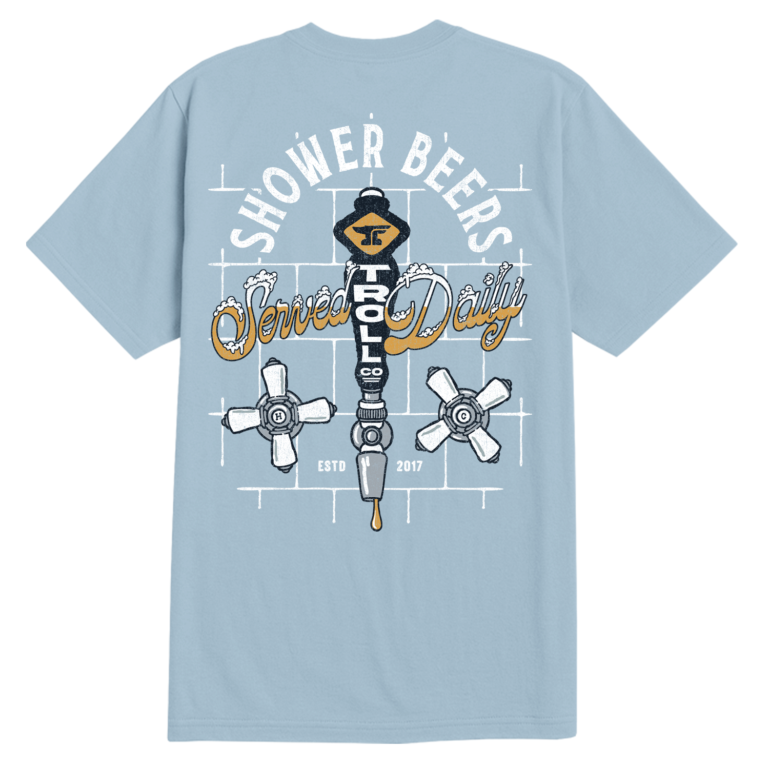 Men's Shower Beers T-Shirt - Color: Stonewash Denim