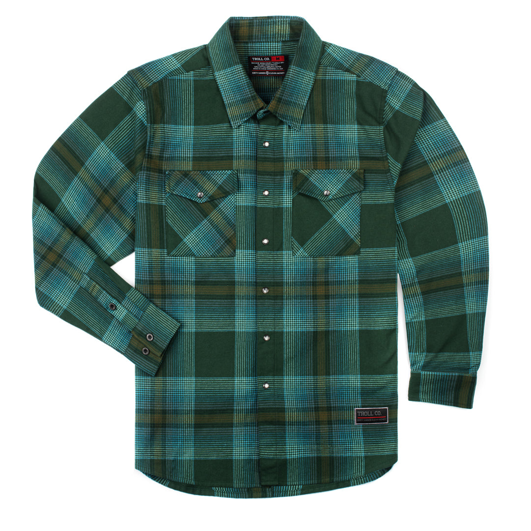Luther Flannel in Green Gold Teal