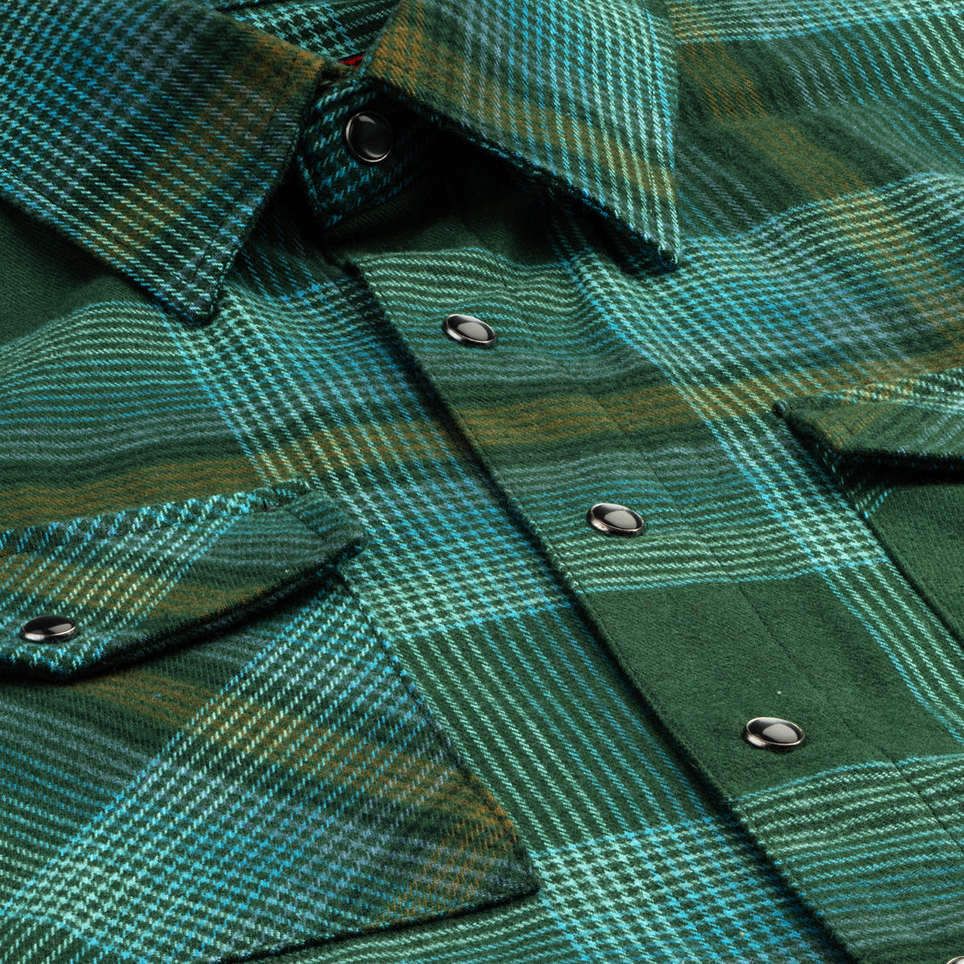 Luther Flannel in Green Gold Teal
