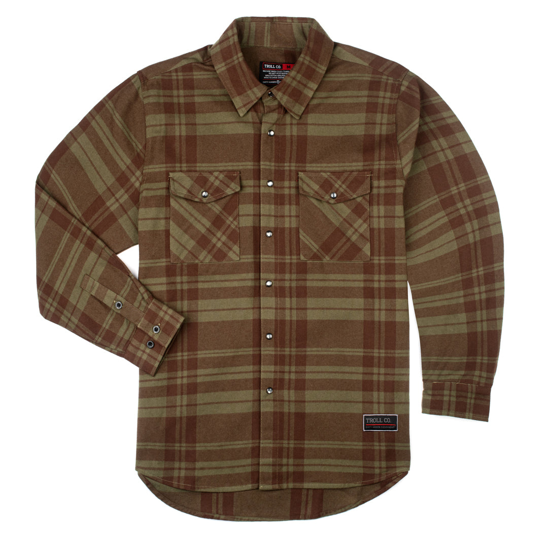 Kenley Flannel in Military Green Brown