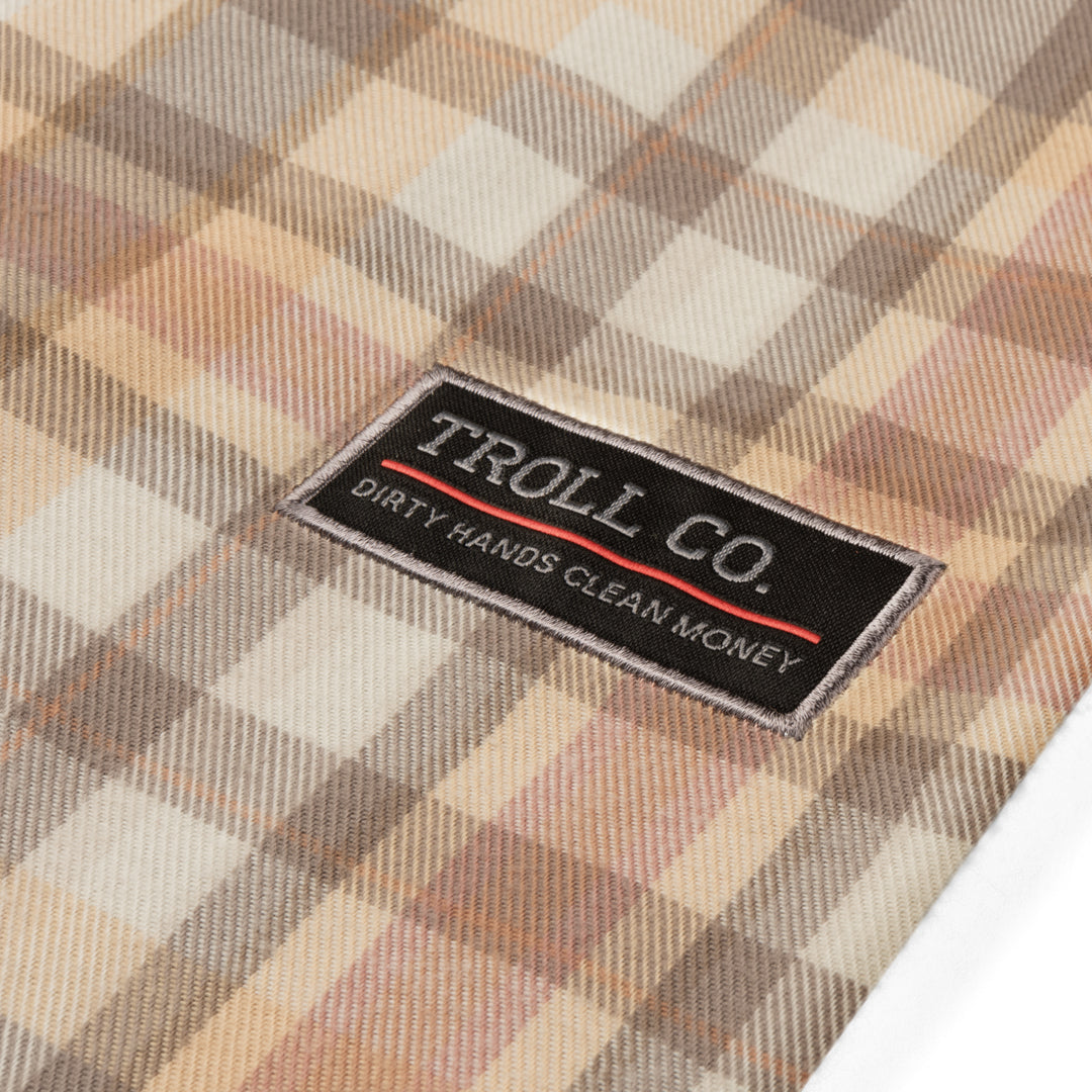 Baylor Flannel in Beige and Brown Checkered Print